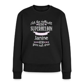 janine - Frauen Premium Bio Pullover - Schwarz - Vorne - Julia (174cm)