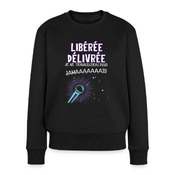 Femme Retraite liberée delivrée micro En Chantant - Pull Premium bio Femme - noir - Devant - Julia (174cm)