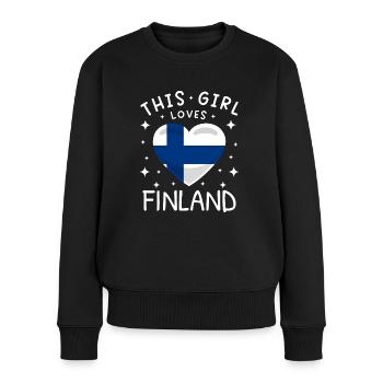 Drapeau de la Finlande Suomi Drapeau finlandais coeur disant - Pull Premium bio Femme - noir - Devant - Julia (174cm)