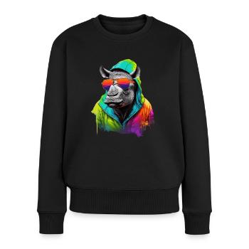 Hippo Nilpferd mit Sonnenbrille Flusspferd Afrika - Frauen Premium Bio Pullover - Schwarz - Vorne - Julia (174cm)