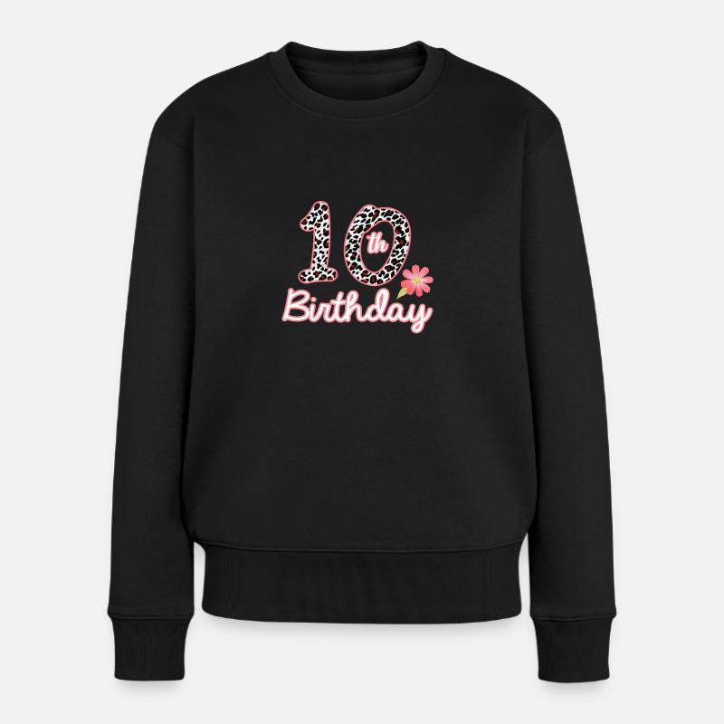 10. Geburtstag 10 Jahre altes Mädchen Leopard Schmetterling - Frauen Premium Bio Pullover - Schwarz