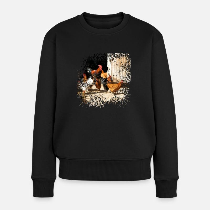 Glückliche Hühner auf dem Bauernhof - Frauen Premium Bio Pullover - Schwarz