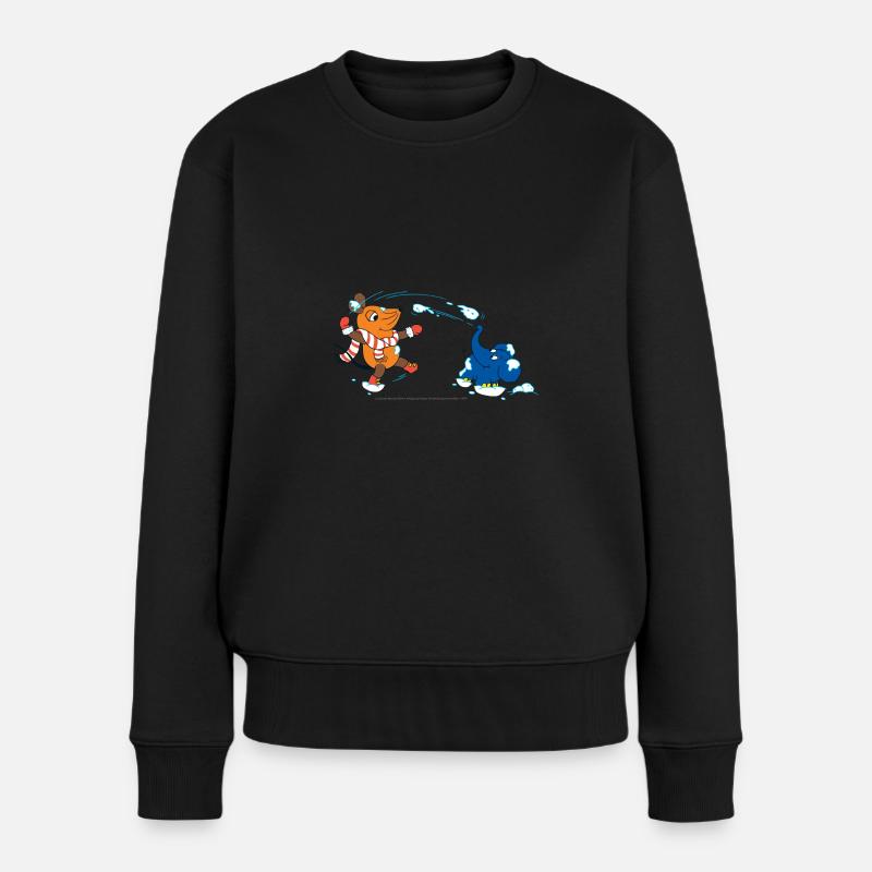 Maus und Elefant Schneeballschlacht - Frauen Premium Bio Pullover - Schwarz