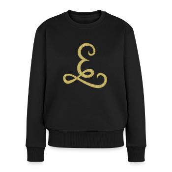 E - gold, letter, alphabet, monogram - Frauen Premium Bio Pullover - Schwarz - Vorne - Julia (174cm)