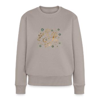 Luxuriöses goldenes Kalligraphiemonogramm mit Buchstabe A. - Frauen Premium Bio Pullover - Taupe - Vorne - Julia (174cm)