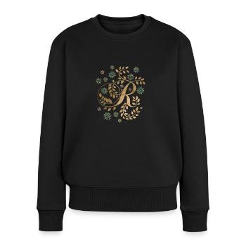 Monogramme de calligraphie dorée de luxe avec la lettre R - Pull Premium bio Femme - noir - Devant - Julia (174cm)