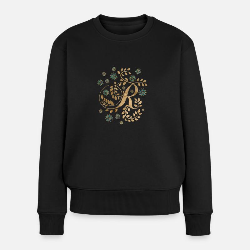 Luxus Golden Kalligraphie Monogramm mit Buchstaben R. - Frauen Premium Bio Pullover - Schwarz