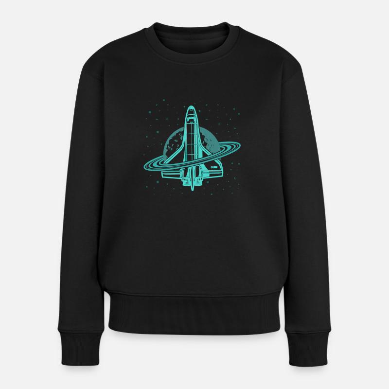 Space Shuttle Weltall Saturn Planet Mond Weltall - Frauen Premium Bio Pullover - Schwarz