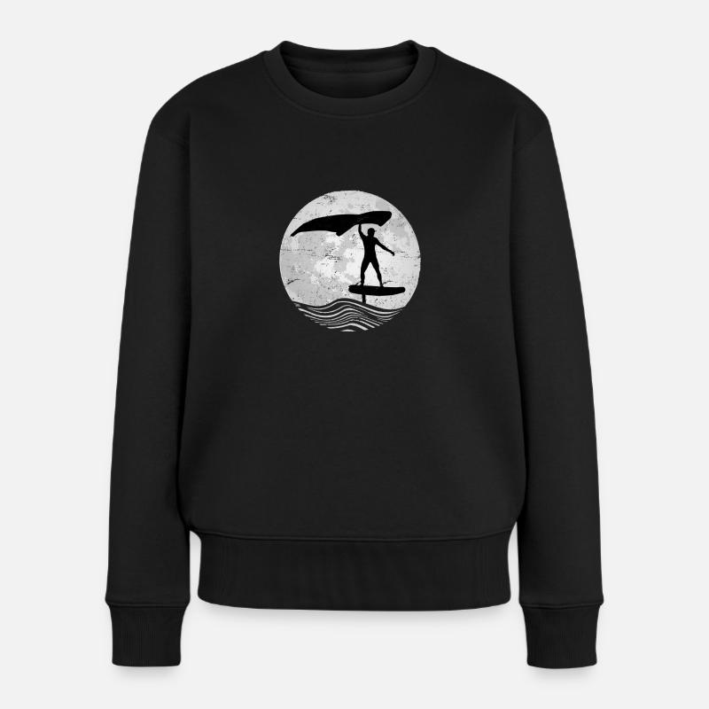 Wing Foil Vollmond Mond Surfer Wing Surf Geschenk - Frauen Premium Bio Pullover - Schwarz