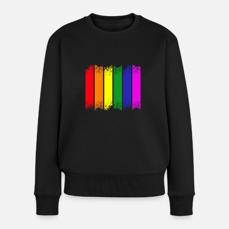 Regenbogenstreifen Pride - Frauen Premium Bio Pullover - Schwarz