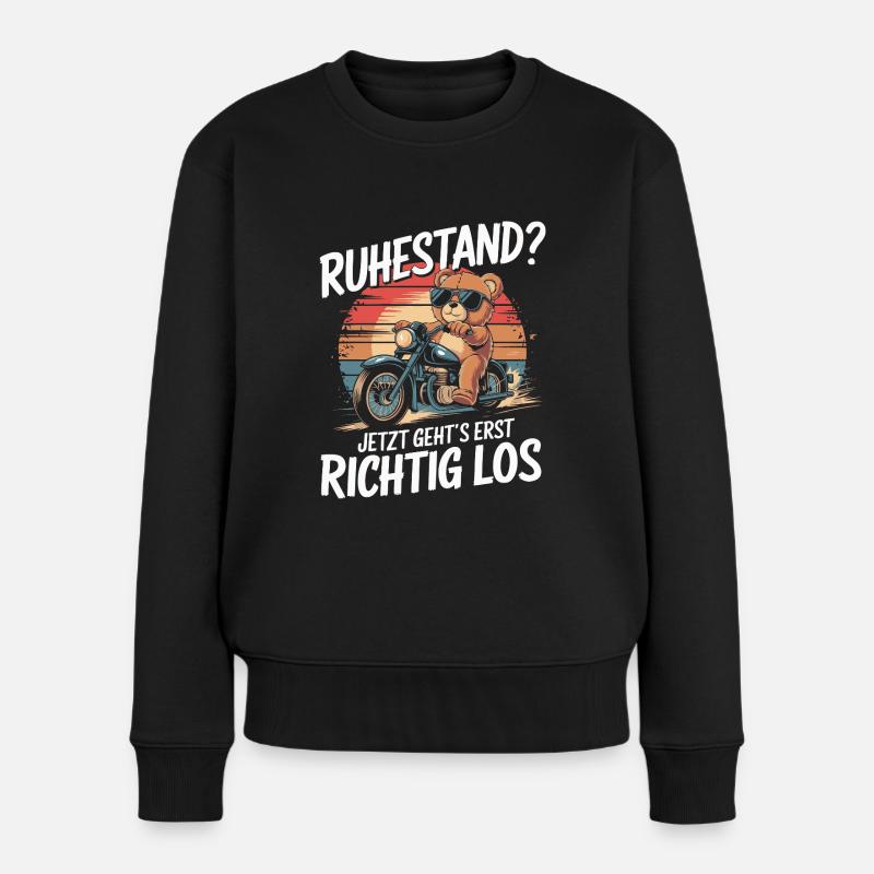 Rente Motorrad Ruhestand lustiger Spruch - Frauen Premium Bio Pullover - Schwarz