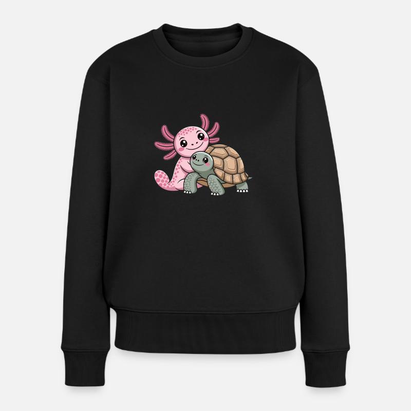 Axolotl Umarmt Seine Schildkröte Und Beweist Das - Frauen Premium Bio Pullover - Schwarz