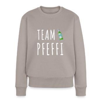 Pfefferminz Likör Pfeffi Vatertag Sauf - Frauen Premium Bio Pullover - Taupe - Vorne - Julia (174cm)