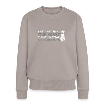 They Steal Our Heart Dalmatian - Frauen Premium Bio Pullover - Taupe - Vorne - Julia (174cm)