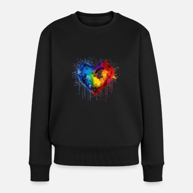 Pride Love Heart - Frauen Premium Bio Pullover - Schwarz