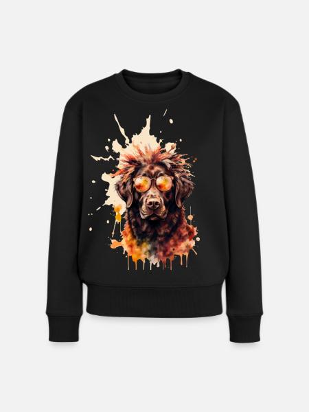 Cooler Aquarell-Hund mit Sonnenbrille - Frauen Premium Bio Pullover - Schwarz