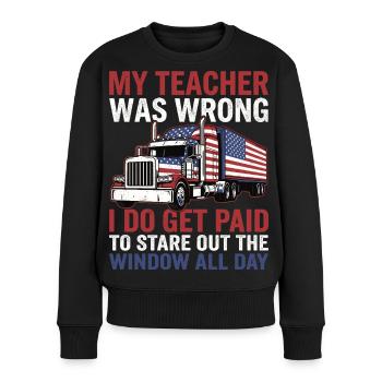 War falsch Lkw-Fahrer, patriotischer US-LKW-Fahrer - Frauen Premium Bio Pullover - Schwarz - Vorne - Julia (174cm)
