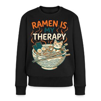 Ramen Therapy Cat - Frauen Premium Bio Pullover - Schwarz - Vorne - Julia (174cm)