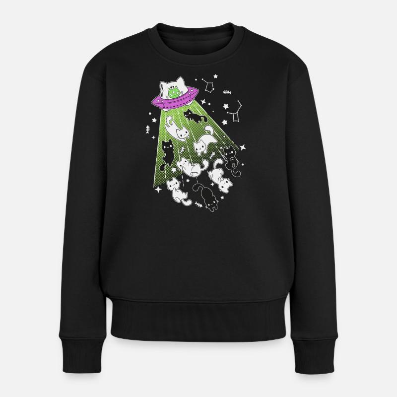 außerirdische Katzen - Frauen Premium Bio Pullover - Schwarz