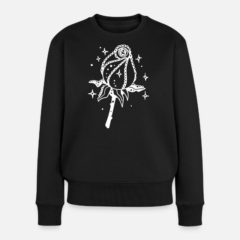 Weiße Rose mit Sternenglanz - Frauen Premium Bio Pullover - Schwarz