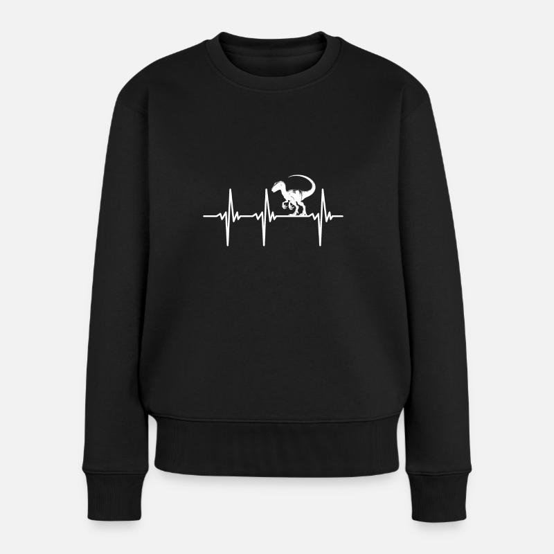 Herzschlag Dino Velociraptor Dinosaurier - Frauen Premium Bio Pullover - Schwarz