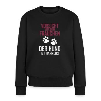Vorsicht vor dem Frauchen - Frauen Premium Bio Pullover - Schwarz - Vorne - Julia (174cm)