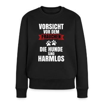 Vorsicht vor dem Frauchen - Frauen Premium Bio Pullover - Schwarz - Vorne - Julia (174cm)