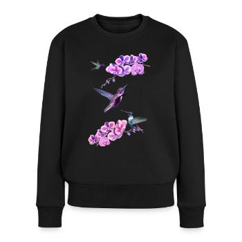 Colibris volant entre les orchidées - Pull Premium bio Femme - noir - Devant - Julia (174cm)