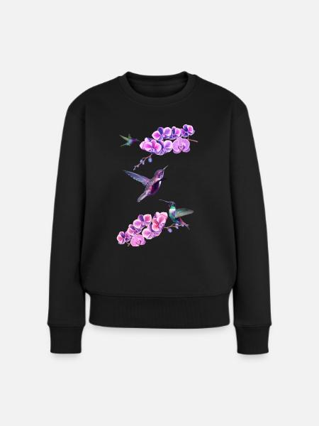 Colibris volant entre les orchidées - Pull Premium bio Femme - noir