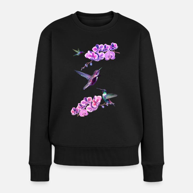 Kolibris fliegen zwischen Orchideen - Frauen Premium Bio Pullover - Schwarz