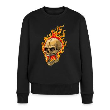 Human skull with flames - Women's Premium Organic Jumper - black - Front - Julia (174cm)