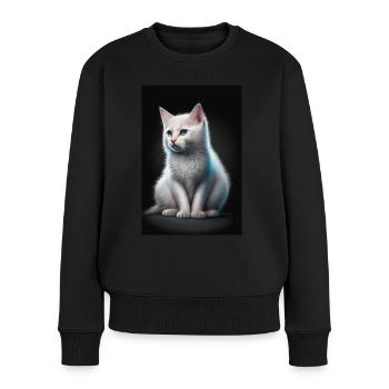 Weiße Katze - Frauen Premium Bio Pullover - Schwarz - Vorne - Julia (174cm)