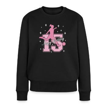 15. Geburtstag Fussball Fussballspielerin - Frauen Premium Bio Pullover - Schwarz - Vorne - Julia (174cm)