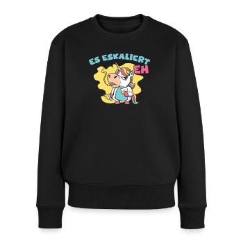 Party Spruch Trinkspruch Es Eskaliert Eh Einhorn - Frauen Premium Bio Pullover - Schwarz - Vorne - Julia (174cm)