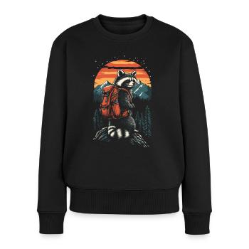 Waschbär Wandern Trekking - Frauen Premium Bio Pullover - Schwarz - Vorne - Julia (174cm)