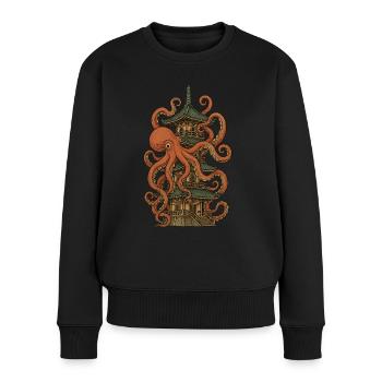 Pieuvre vs pagode – Design artistique japonais - Pull Premium bio Femme - noir - Devant - Julia (174cm)