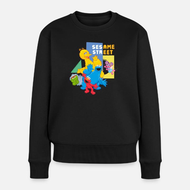 Sesamstraße Charaktere Glücklich - Frauen Premium Bio Pullover - Schwarz