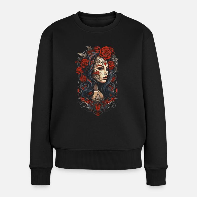 Frauen und Rosen - Frauen Premium Bio Pullover - Schwarz