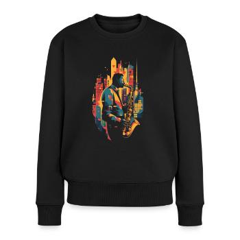 Jazz, Saxophonist - Frauen Premium Bio Pullover - Schwarz - Vorne - Julia (174cm)