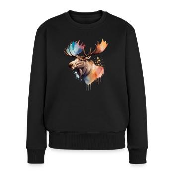 Elch Cool Bunt Bunt König des Waldes - Frauen Premium Bio Pullover - Schwarz - Vorne - Julia (174cm)