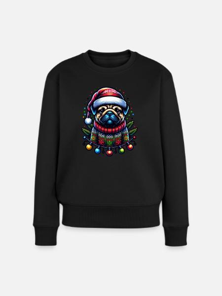 Mops Nikolaus Familie Weihnachten - Frauen Premium Bio Pullover - Schwarz