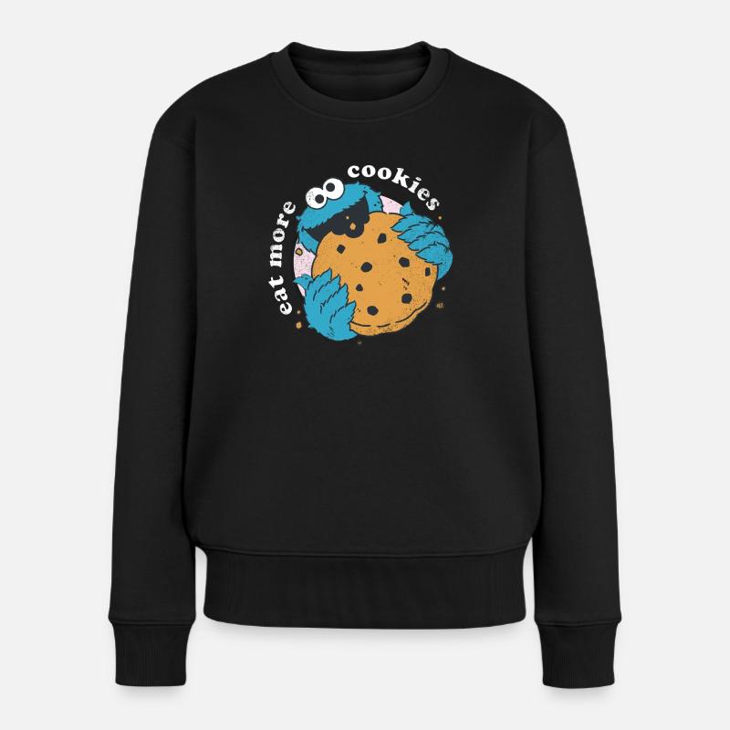 Sesamstraße Krümelmonster Eat More Cookies - Frauen Premium Bio Pullover - Schwarz