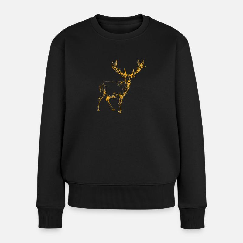 hirsch - Frauen Premium Bio Pullover - Schwarz