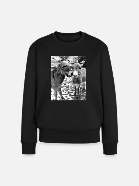 Zwei Esel - Frauen Premium Bio Pullover - Schwarz
