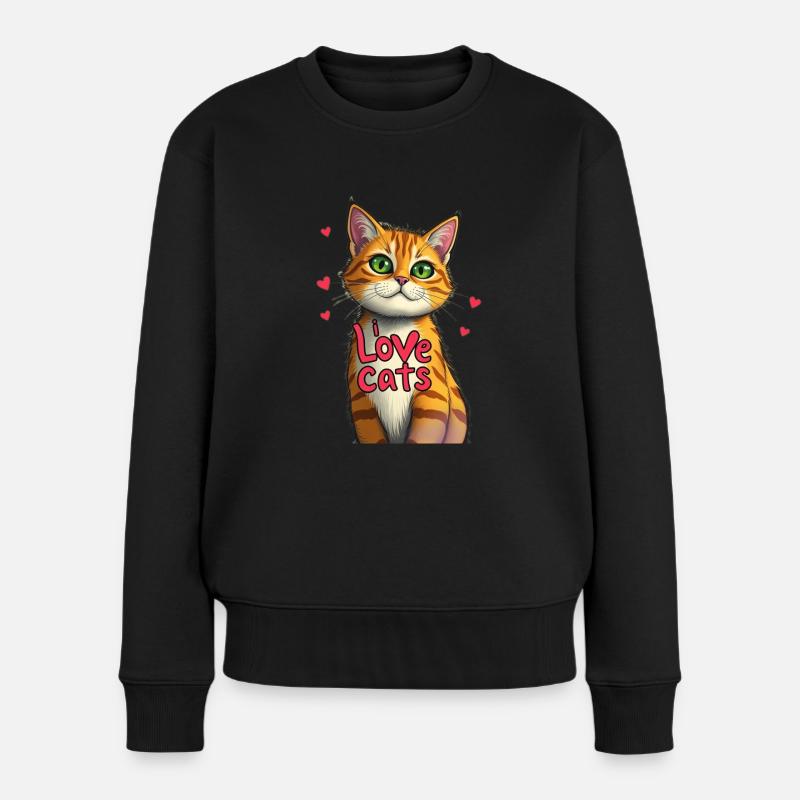 I love cats pic - Frauen Premium Bio Pullover - Schwarz