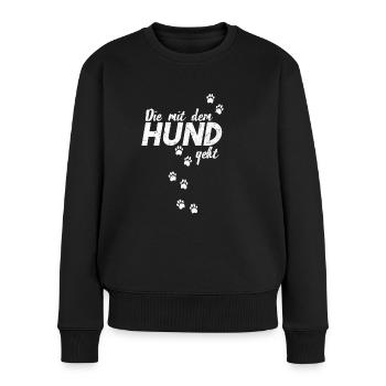 Die mit dem Hund geht - Frauen Premium Bio Pullover - Schwarz - Vorne - Julia (174cm)