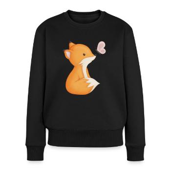 niedlicher Fuchs mit Schmetterling - Frauen Premium Bio Pullover - Schwarz - Vorne - Julia (174cm)