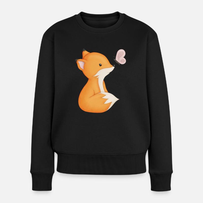 renard mignon avec papillon - Pull Premium bio Femme - noir