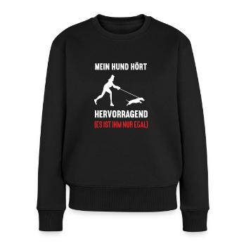 Mein Hund Hört aufs Wort Dackel Dachshund Teckel - Frauen Premium Bio Pullover - Schwarz - Vorne - Julia (174cm)