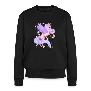 Licorne enchanteresse rose et violette - Pull Premium bio Femme - noir - Devant - Julia (174cm)